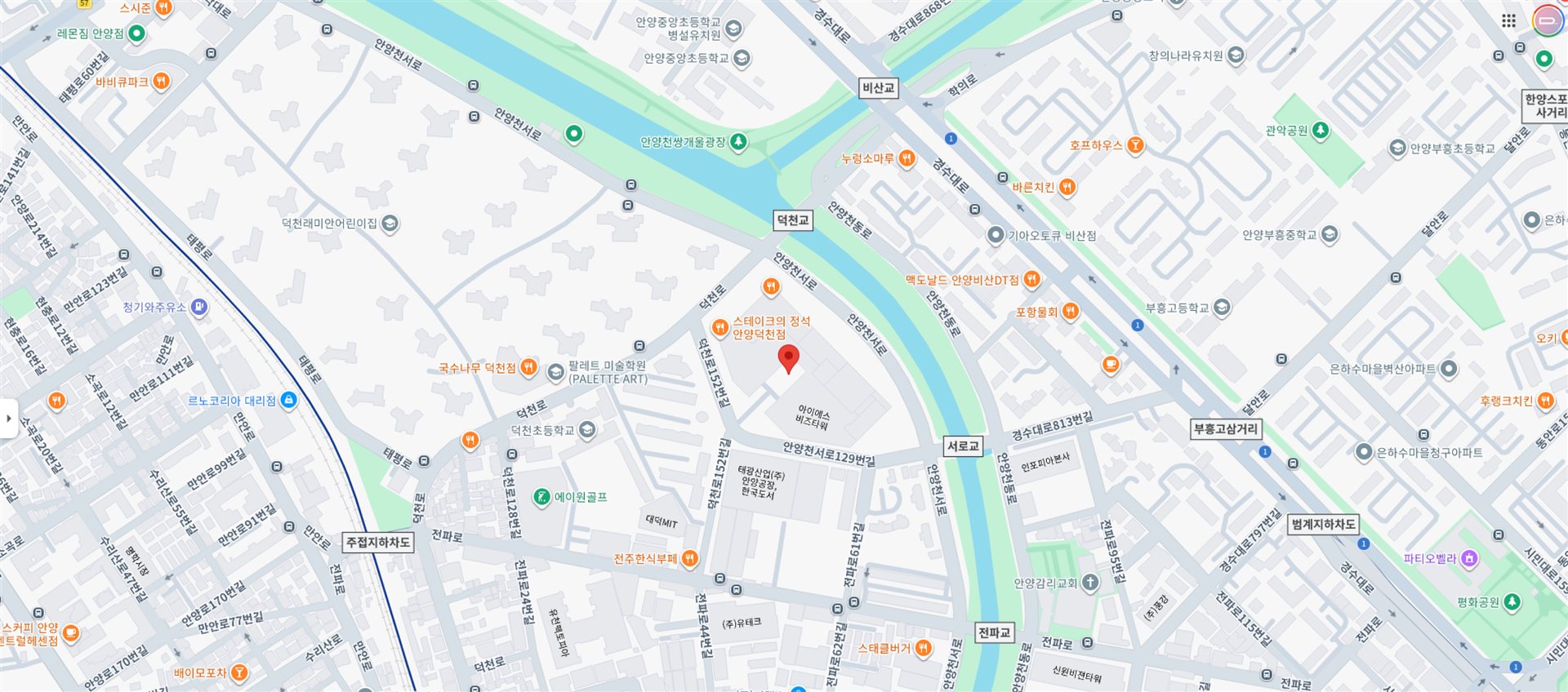 (주)에어로드 위치 지도 — 경기도 안양시 만안구 덕천로152번길 25